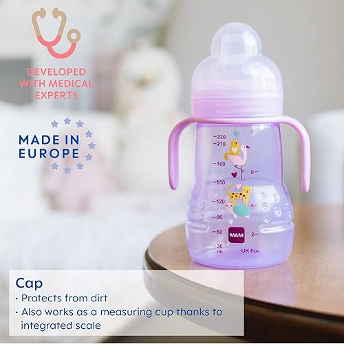 MAM Plastic Trainer Cup (1 Count), Trainer Drinking Cup with Extra-Soft Spout, Spill-Free Nipple, and Non-Slip Handles, for Boys 4+ Months, Eight Ounces, Designs May Vary - Jamouz