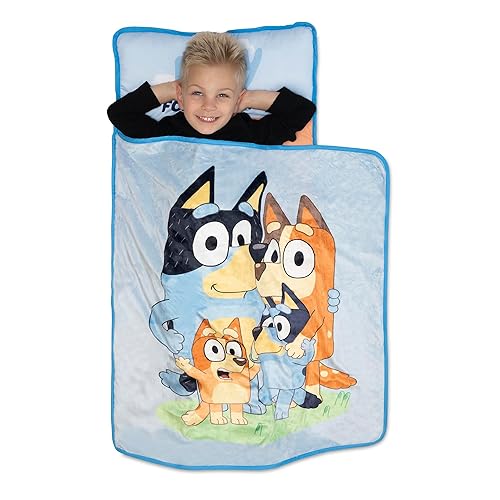 NoJo Bluey for Real Life Toddler Nap Mat - Includes Attached Pillow and Fleece Blanket - Jamouz