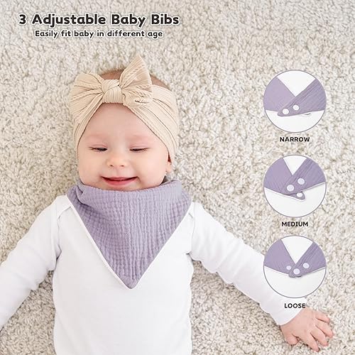 Susurration Muslin Baby Drool Bibs 6Pack Soft Triangular Adjustable Baby Bandana Bibs for Unisex Baby Girls & Boys - Jamouz