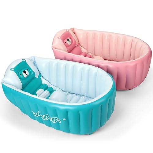Inflatable Baby Bath Tub Portable Foldable Travel Mini Swimming Pool Helps Infants to Toddler Tub (Pink) - Jamouz