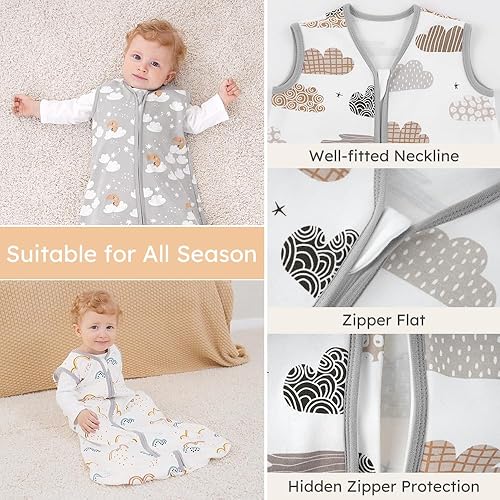 Yoofoss Baby Sleep Sack 6-12 Months Wearable Blanket for Babies 100% Cotton 2-Way Zipper TOG 0.5 Toddler Sleeping Sack 3 Pack, Soft Lightweight Sleep Sacks - Jamouz