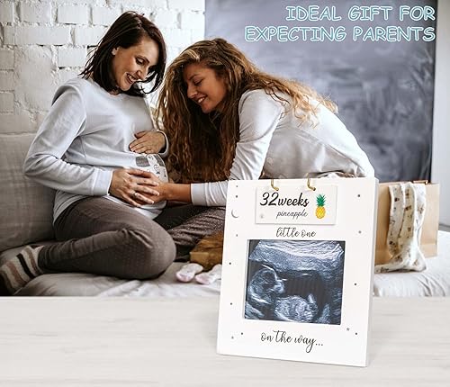 Ultrasound Picture Frame - Baby Bump Weekly Fruit and Veggie Pregnancy Tracker, Sonogram Picture Frame, Expecting Parents to be Unique Gift for Pregnant Women, Gender Reveal First Time Mom Must Have - Jamouz