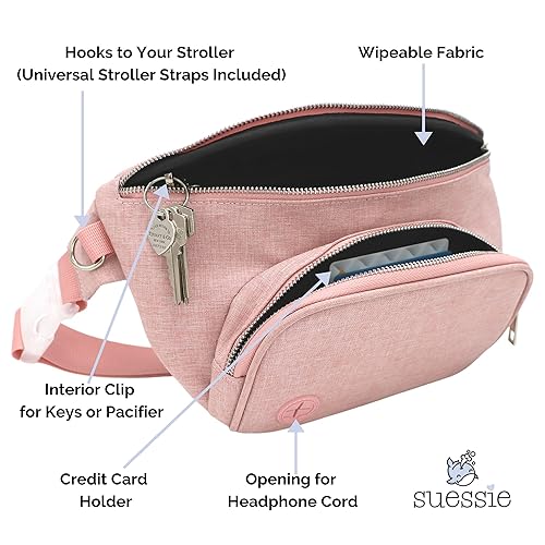 Suessie Fanny Pack Diaper Bag - with Baby Changing Pad & Waterproof Wipes Pocket - Stroller Organizer - Jamouz