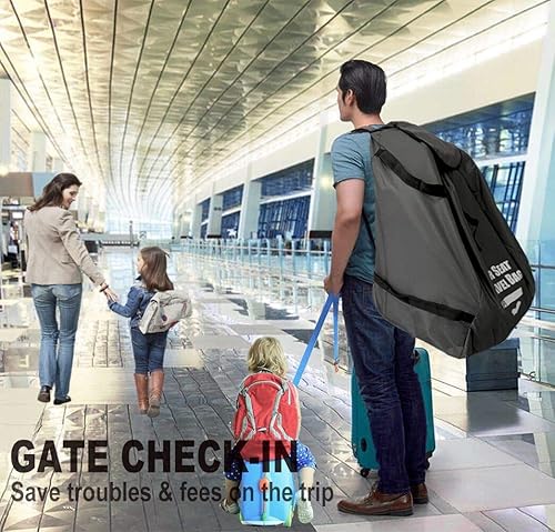 Car Seat Travel Bag for Air Travel - Profaster Airplane Carseat Gate Check Bag Backpack, Fold with Attached Carry Bag, Gray - Jamouz