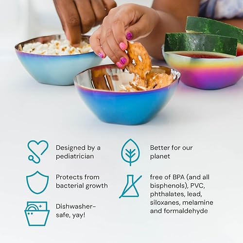 Ahimsa Stainless Steel Bowls for Kids - Pediatrician Designed, 12oz Toddler Bowl, Non Toxic Stainless Steel Snack Bowls Set, Non Plastic Kids Bowl, Dishwasher Safe (Set of 4 Classic) - Jamouz