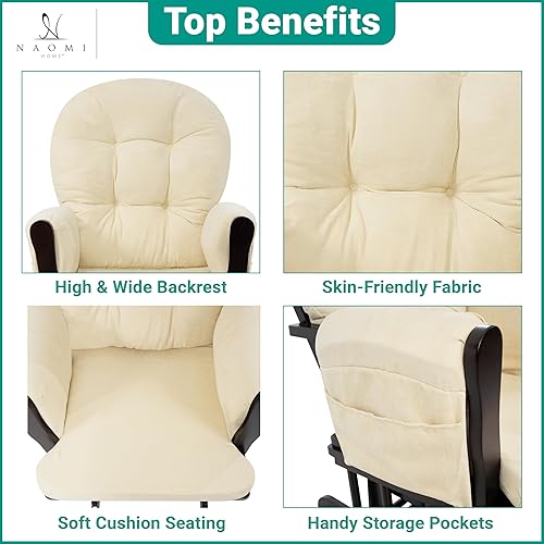 Brisbane Nursery Glider & Ottoman Sets, Glider Recliner Nursery Rocking Chair, Nursery Glider Rocker with Ottoman, Reclining Gliders & Chairs for Breastfeeding, Maternity, Napping, Espresso/Cream - Jamouz