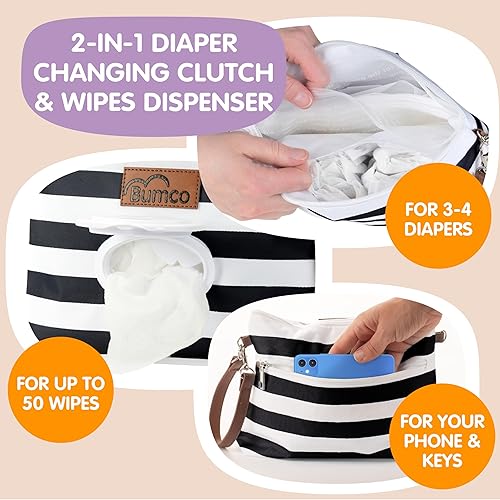 Bumco Diaper Clutch Bag - Mini Diaper Cream Spatula & Wipes Dispenser, BPA-Free Butt Spatula Baby Essentials - Jamouz