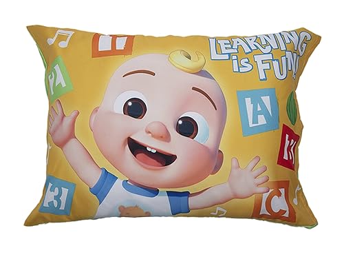 CoComelon Sheet Set - Fits Toddler Bed or Crib Mattress - Fitted Sheet and Pillow Case, White + Green - Jamouz