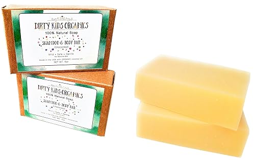2 Pack Baby & Kid Shampoo & Body Wash Bar Soap 4 Oz Long Lasting Bars | Natural & Organic Formula For Head, Face, Body & Hair | No Scents, No Colors, No Additives | Dirty Kids Organics - Jamouz