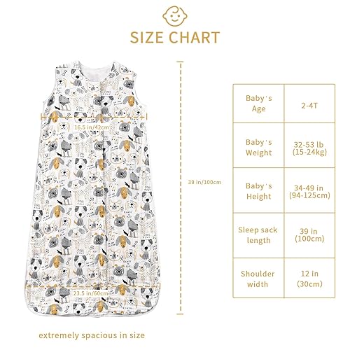 Baby Sleep Sack 2-4 T Baby Wearable Blanket 100% Organic Cotton 0.5 TOG Toddler Sleeping Sack 2- Way Zipper Soft Lightweight X-Large Pup - Jamouz