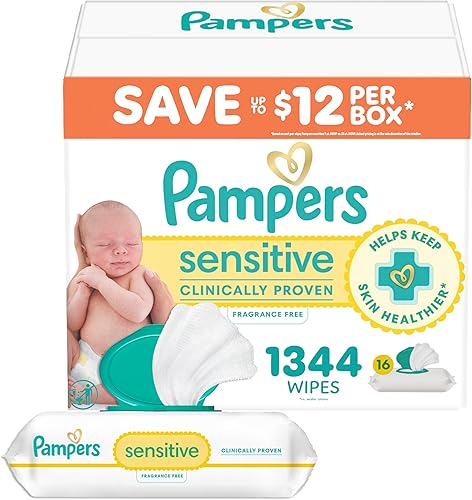 Pampers Sensitive Baby Wipes, Water Based, Hypoallergenic and Unscented, 8 Flip-Top Packs, 4 Refill Packs (1008 Wipes Total) - Jamouz