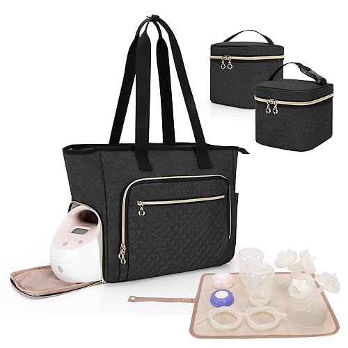 Luxja Breast Pump Bag (with a Breastmilk Cooler Bag, a Small Carrying Case and a Waterproof Mat) Compatible with Spectra S1 and S2, Pumping Bag for Breast Pump and Extra Parts, Black - Jamouz
