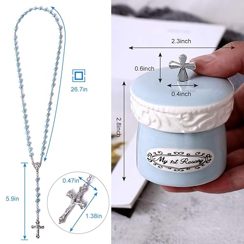 My First Rosary Cross for Boy Keepsake Box and Rosary Gifting Set, Blue - Jamouz