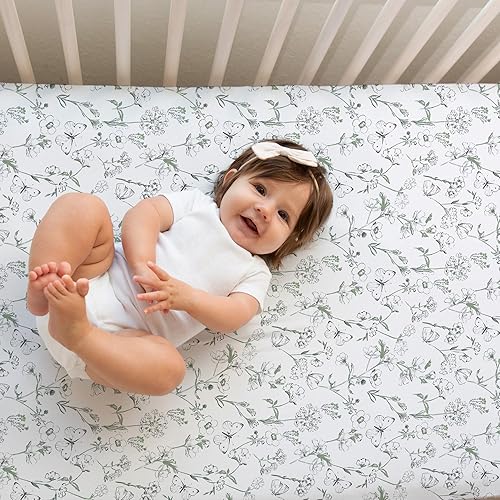 Baby Changing Pad Cover 2-Pack for Girls (Fleurette) - Premium Fitted Sheets Baby Diaper Changing Table Cover - Buttery Soft Cotton Blend - Jamouz