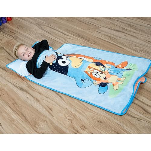 NoJo Bluey for Real Life Toddler Nap Mat - Includes Attached Pillow and Fleece Blanket - Jamouz