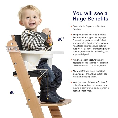 Cowiewie 3-in-1 Convertible Natural Wooden High Chair for Babies & Toddlers 3-Tier Remove & 2 Adjustable Wood Tray & 8 Levels Adjustable, 2 Waterproof Cozy Cushions Grey - Jamouz