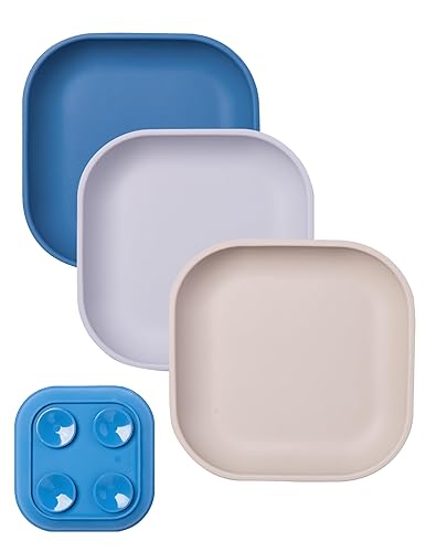 BABELIO Powerful Suction Plates for Baby and Toddler, 100% Food Grand Silicone, Divided, BPA Free, Microwave & Dishwasher Safe, Stay Put, 3 Pack - Jamouz