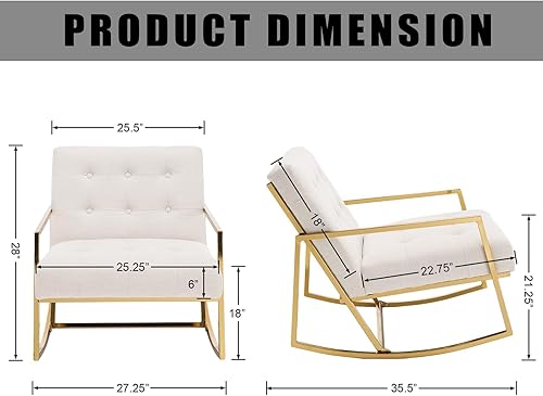 Rocking Recliner Chairs Set of 2, Linen Upholstered Glider Rocker with Gold Metal Base Wide Comfy Reading Chair Modern Nursery Accent Sofa Chair for Living Room Bedroom Indoor, Beige - Jamouz