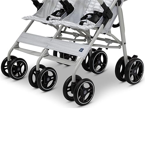 GAP babyGap Classic Side-by-Side Double Stroller - Lightweight Double Stroller with Recline, Extendable Sun Visors & Compact Fold - Made with Sustainable Materials, Grey Stripes - Jamouz