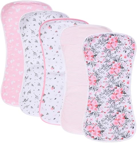 Ultra-Soft Cotton Burping Clothes - Large, Absorbent, Waterproof Baby Burp Cloths in Cute Unisex Designs 5 Pack (pink01) - Jamouz