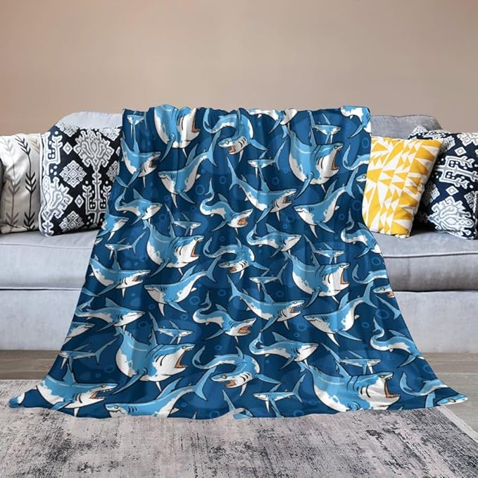 Cute Shark Blanket for Boys Kids Baby Toddler Shark Gifts for Shark Lovers,Super Soft Fleece Throw Blanket for School,Daycare,Nap Time,for Grandson,Son, 60' x 80' - Jamouz
