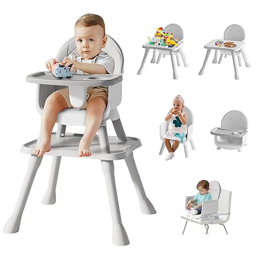 6 in 1 Baby High Chair for Babies and Toddlers, Booster Seat, Kids Learning Table & Chair (Grey) - Jamouz