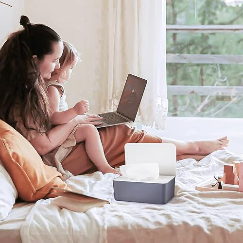 Diaper Wipes Dispenser Wipes Holder, Wipes Tissue Case Keeps Wipes Fresh Tissue Wipes Container with Lid (Blue) - Jamouz