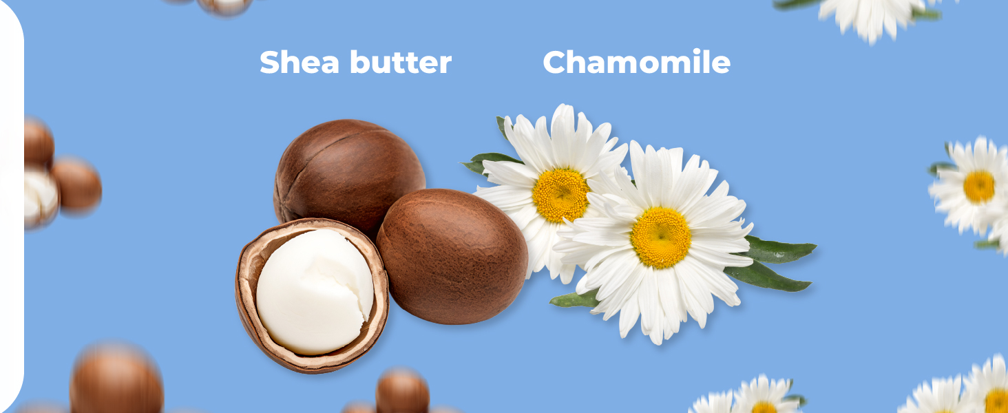 ingredients are shea butter and chamomile