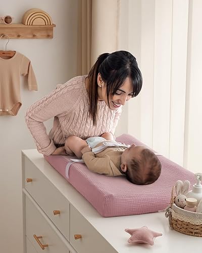 Blissful Diary Muslin Changing Pad Cover for Girls Boys, Ultra Soft Breathable Cotton, Baby Diaper Change Table Pad Covers, 2Pack (Roman Green&Leaf) - Jamouz