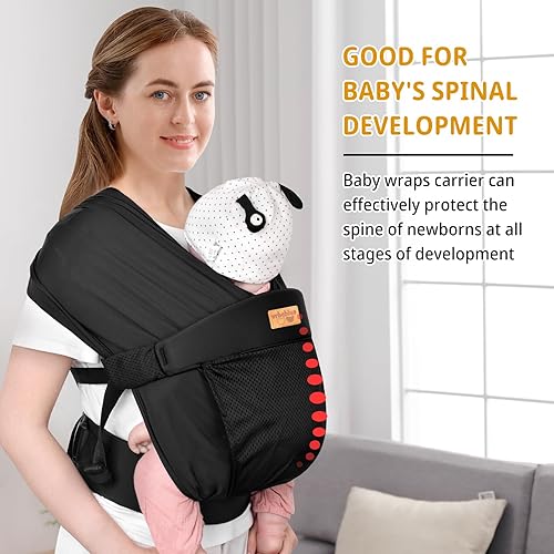 Baby Wraps Carrier Newborn to Toddler, Kangaroo Baby Easy Wearing Wrap, Adjustable Soft Baby Holder Front Chest Sling Carriers Perfect Baby Infant Essentials Gifts (Striped Grey, Cotton) - Jamouz