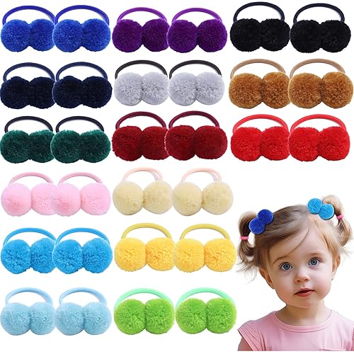 30PCS 2 Inch Baby Girls Hair Ties with Linen Bows,Soft Elastics Ponytail Holders Hair Accessories for Infants Toddlers Baby Girls (Dark color) - Jamouz