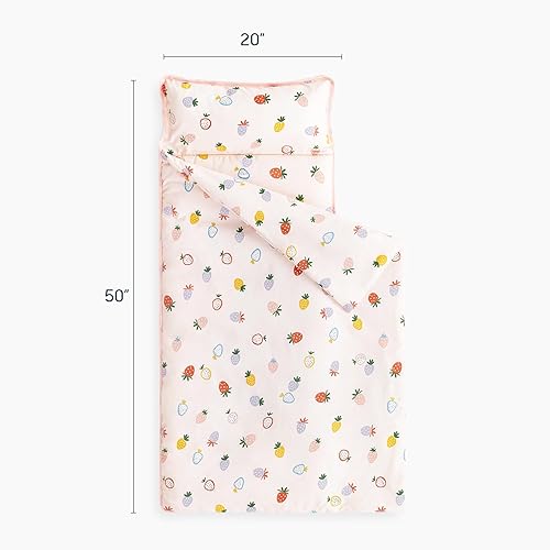 Wake In Cloud - Toddler Nap Mat with Pillow and Blanket, for Kids Girls in Kindergarten Daycare Preschool Pre K, Roll Up Sleeping Bag, Cute Kawaii Strawberry, Light Pink, Standard - Jamouz