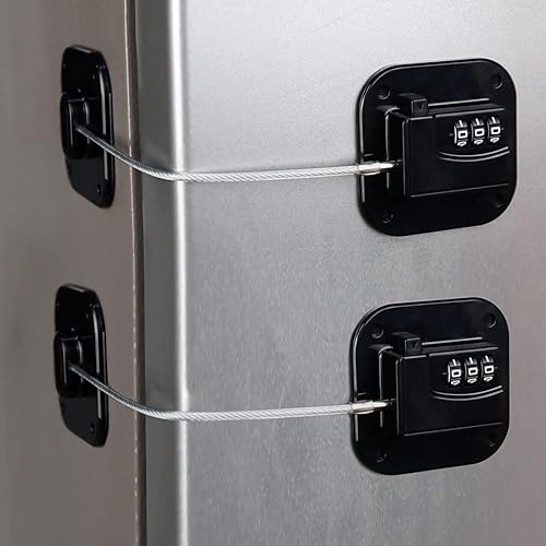 Refrigerator Lock (2 Pack), Heavy Duty Combination Fridge Lock, for Fridge, Cabinets, Window, Drawers and Child Safety Cabinet Locks, Strong Non-Marking Adhesive No Drilling (Black) - Jamouz