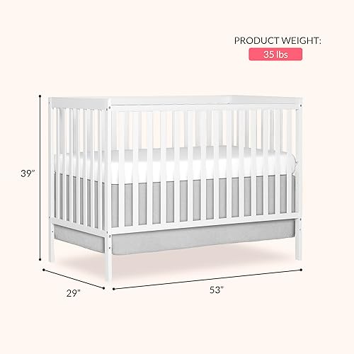 Synergy 5-In-1 Convertible Crib In White, made of New Zealand Pine wood, JPMA & Greenguard Gold Certified, features 3 mattress height settings - Jamouz
