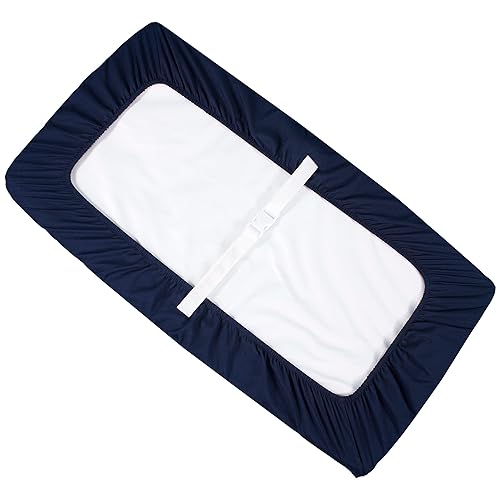 CaSaJa Navy Diaper Changing Pad Cover with Strap Holes Set of 3, Snug Fit 4-Sided Contoured Changing Table Pad 16x31 16x32, Fitted Change Pad Sheet for Baby Boy, 100% Silky Soft Microfiber - Jamouz