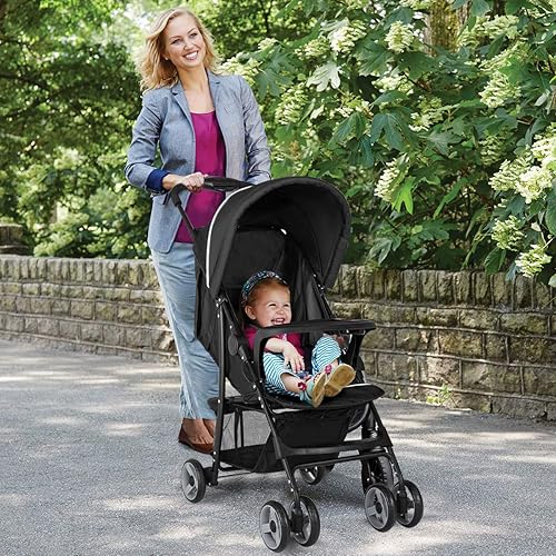 Baby Joy Lightweight Stroller, Compact Toddler Travel Stroller for Airplane, Infant Stroller w/Adjustable Backrest/Footrest/Canopy, 5-Point Harness, Storage Basket, Easy One-Hand Fold, Black - Jamouz