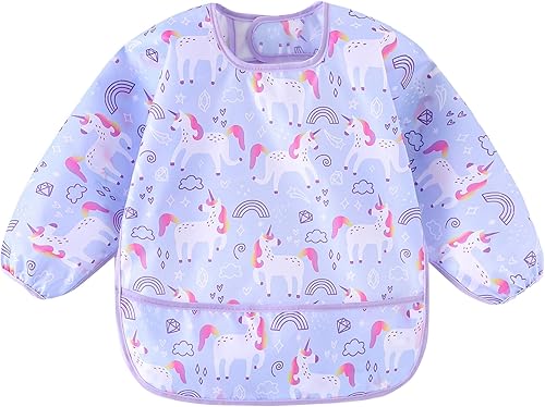 Long Sleeved Bibs, Pack of 5,Lightweight Waterproof Shirt Bibs for Baby Toddler 6-30 Months - Jamouz