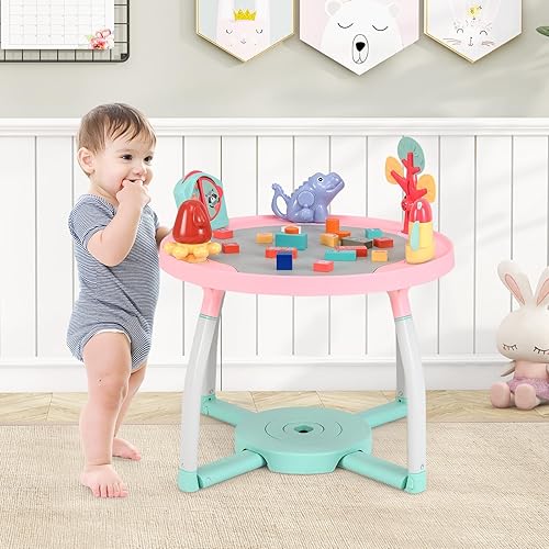 BABY JOY 5 in 1 Baby Activity Center, Baby Jumpers and Bouncers with Removable Toys, Lights & Music, 3 Adjustable Heights, Interactive Play Center for Toddlers Boys Girls 6-36 Months (Blue) - Jamouz