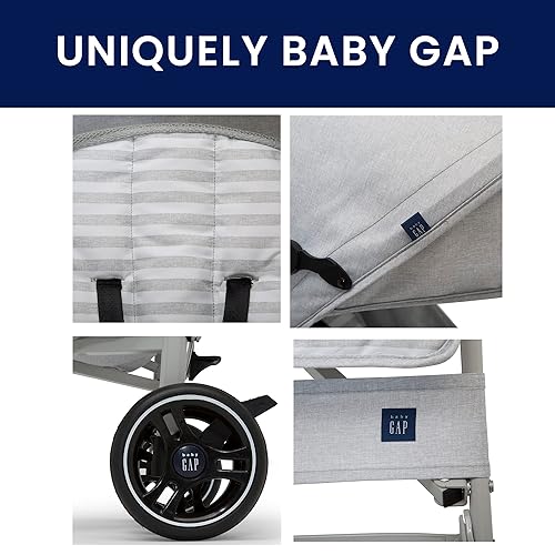 babyGap Classic Stroller - Lightweight Stroller with Recline, Compact Fold & Removable Parent Organizer - Made with Sustainable Materials, Grey Stripes - Jamouz