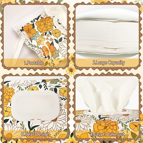 FEBSNOW 4 Pack Baby Wipe Dispenser, Portable Refillable Wipe Holder, Baby Wipes Container, Wipe Dispenser, Reusable Travel Wet Wipe Pouch (Geometric) - Jamouz