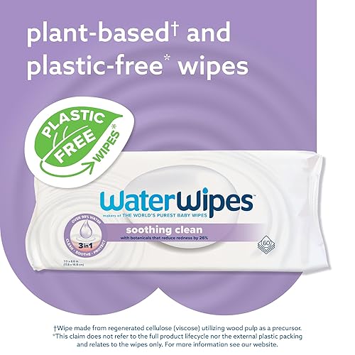 WaterWipes Soothing Clean Baby Wipes, 99% Water-Based Formula with Botanical Extract to Soothe & Protect Skin, Unscented & Hypoallergenic, 360 Count (6 Packs) - Jamouz