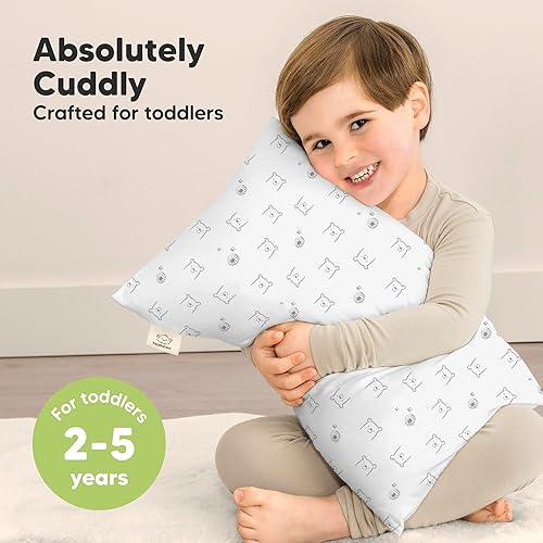 Toddler Pillow with Pillowcase - 13x18 My Little Cuddly Pillow, Viscose Derived From Bamboo Nursery Toddler Pillows for Sleeping,Kids Pillow,Small Travel Pillows,Mini Toddler Bed Pillow (Meadow) - Jamouz
