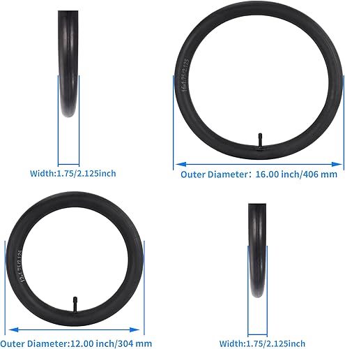 16' Back & 12.5' Front Replacement Inner Tubes 16 x 1.75/2.15 & 12.5 x 1.75/2.15 Compatible with Jogging Revolution Baby Jogger Summit X3 Schwinn Stroller Butyl Rubber Heavy Duty Tube 3 Pack - Jamouz