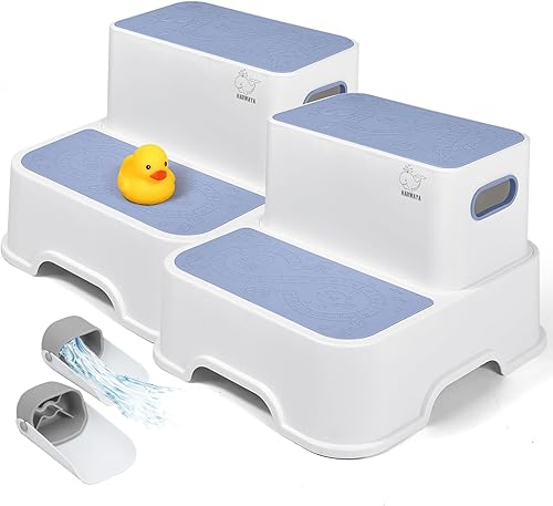 Toddler Step Stool for Bathroom Sink, 2-Pack Kids Toilet Potty Step Stools, Heavy Duty Baby Child Stepping Stool with Handle for Toddlers Kitchen Counter Bedroom Nursery Room (White) - Jamouz