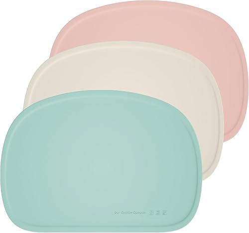 Cuddle Campus Set of 3 Silicone Placemats with Raised Edges for Kids,Toddlers,Babies, Non-Slip Dinning Table Mat, Baby Eating Mat, Food Mat - Jamouz