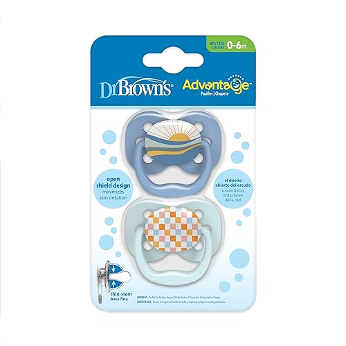 Dr. Brown's Advantage Glow-in-the-Dark Baby Pacifier, Fully Symmetrical Soother with Soft Silicone Bulb, 0-6m, BPA Free, Blue Sunrise and Blue Ocean, 4 Pack (Style May Vary) - Jamouz