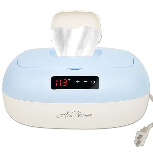 Avec Maman La Caresse Baby Wipe Warmer - Baby Essentials for Boys - Wet Wipe Dispenser - Adjustable Heat Settings Digital Display - Blue - Calentador de Wipes para Bebes - Ideal for Baby Shower - Jamouz