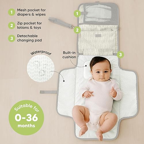 KeaBabies Portable Diaper Changing Pad - Large Waterproof Baby Changing Mat, Compact Travel Diaper Clutch, Functional Pockets Fit Newborn Essentials, Wipeable & Padded Baby Changer (Black Geo) - Jamouz