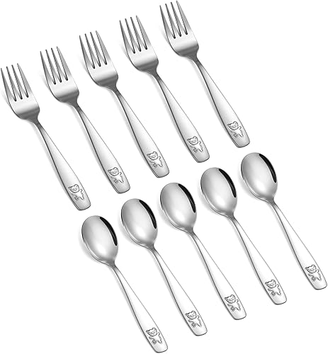 Pimoys 6 Pieces Toddler Utensils Kids Silverware Stainless Steel Toddler Forks and Spoons Set, Metal Children's Safe Flatware Kids Cutlery Set, 3 x Child Forks, 3 x Children Spoons - Jamouz