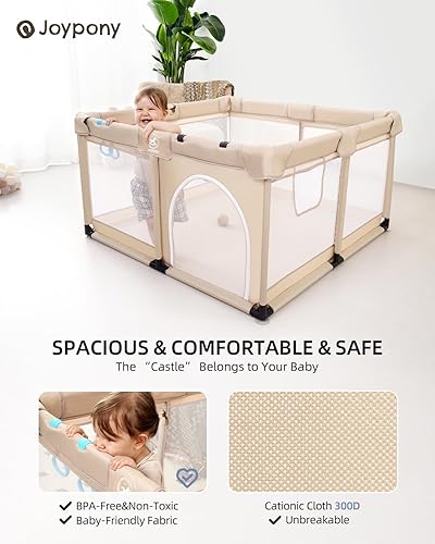 Baby Playpen, 50 * 50 in Play Pens for Babies and Toddlers, Baby Play Yards for Indoor & Outdoor with Soft Breathable Mesh (Beige) - Jamouz
